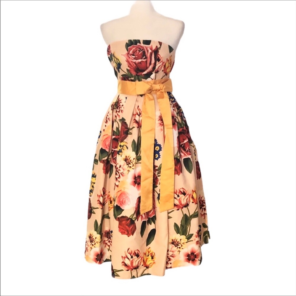 NWT Boutique Strapless Floral Retro Sleeveless Victorian Fit & Flare Dress